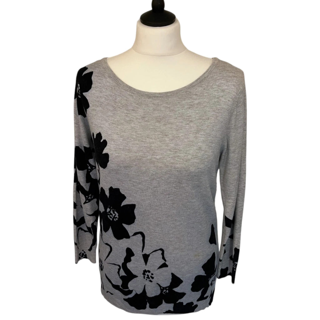 Betty Jackson Black Grey Floral Long Sleeve Jumper UK 12