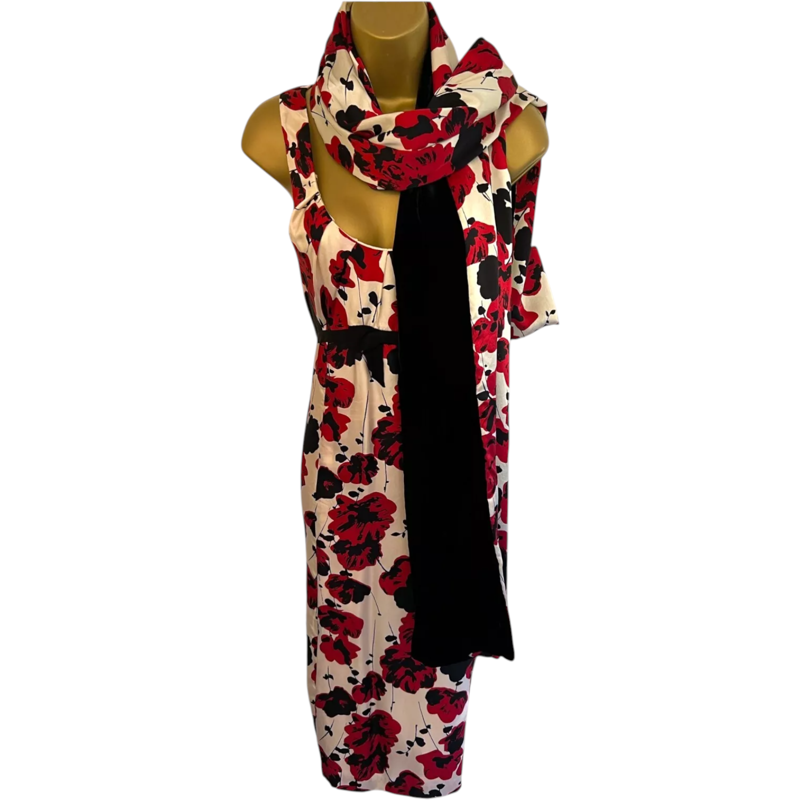 L.K. Bennett Silk Floral Dress, Reversible Velvet Wrap UK 16