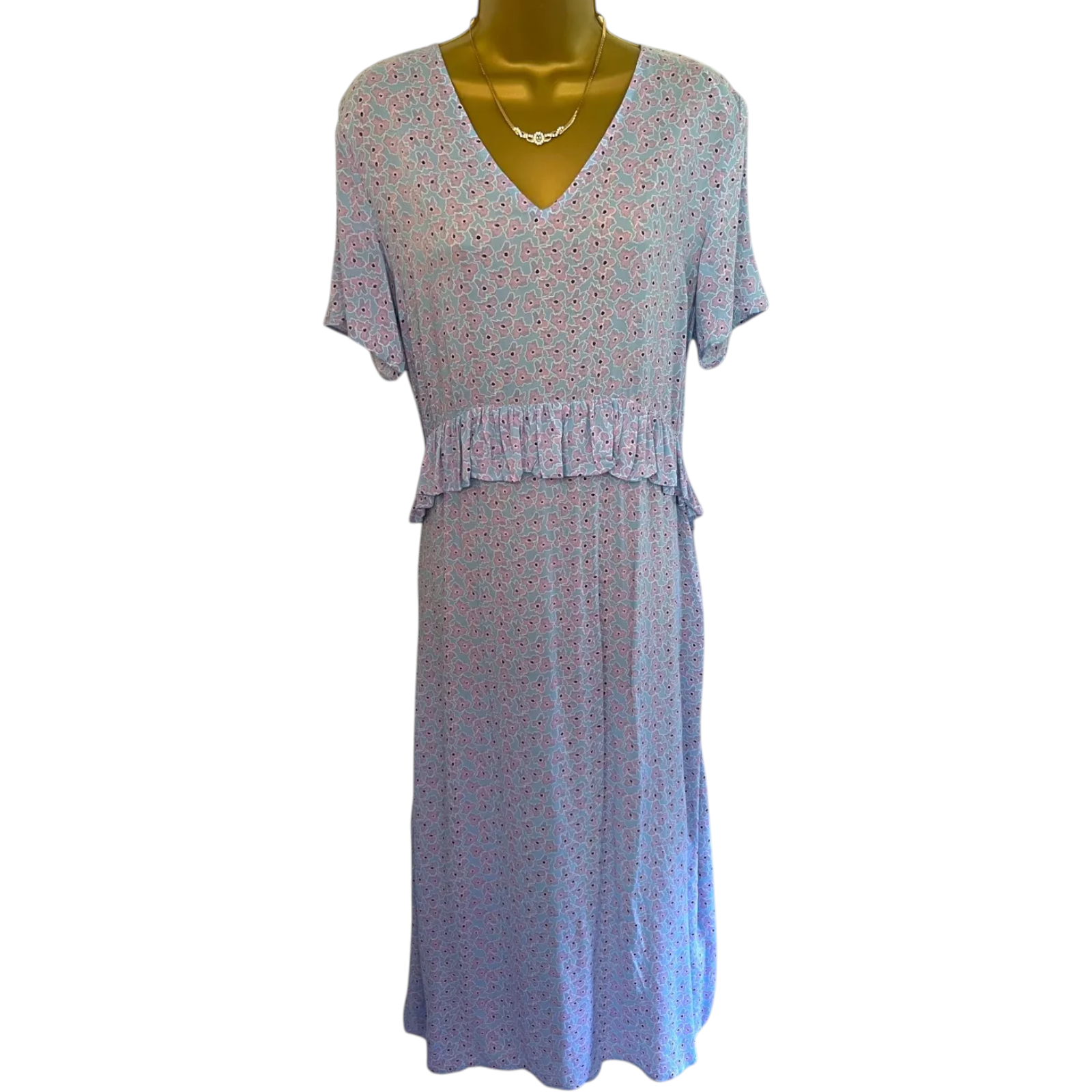 Pieces Blue & Pink Floral Dress UK 10