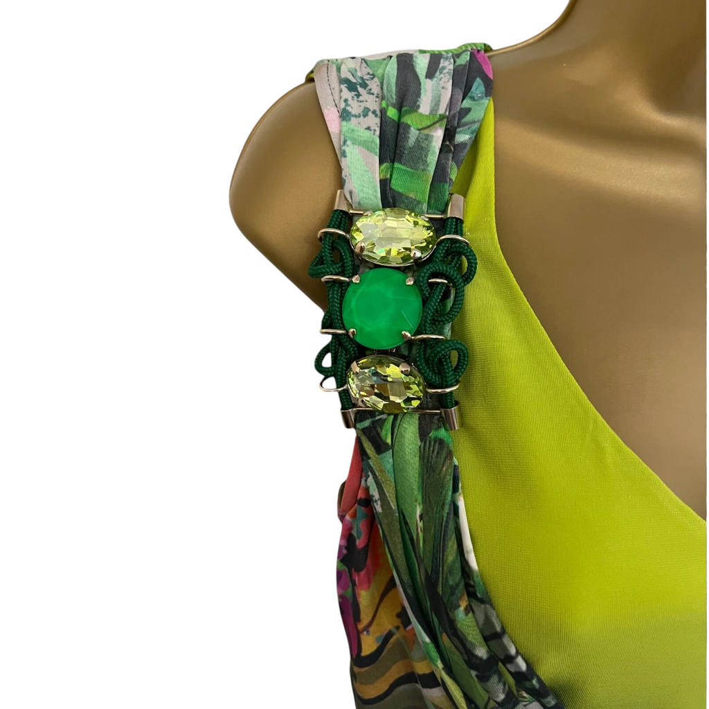 Maria Grazia Severi Green Jewelled Drape Dress UK 12