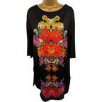 Wallis Black Floral Silky Satin Shift Dress UK 8/10