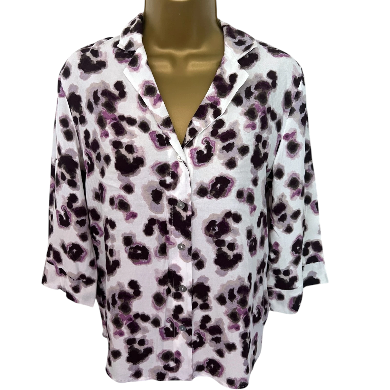 M&S Ivory Purple Animal Print Summer Blouse UK 6