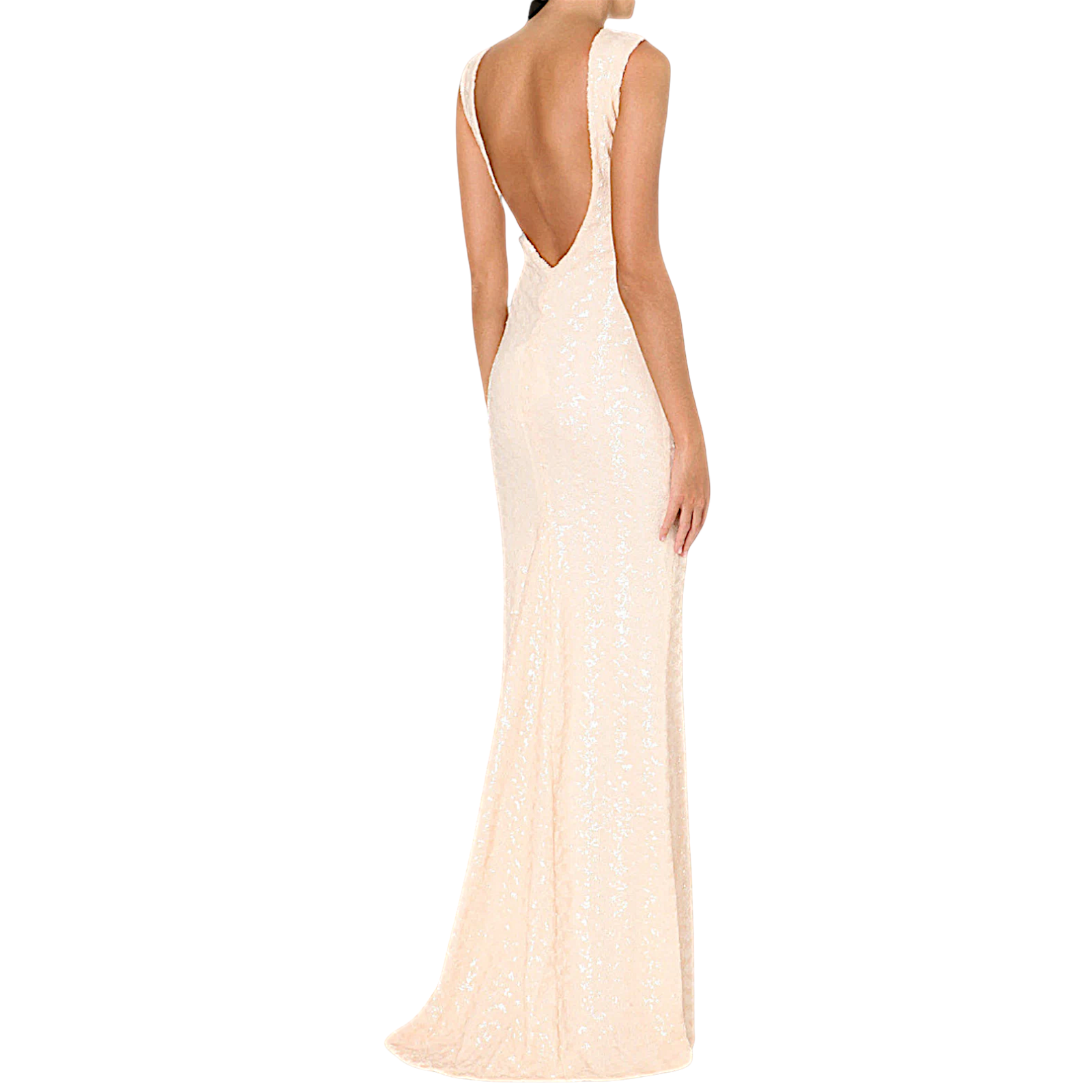 Ono Uno Blush Peach Sequin Backless Maxi Dress UK 10