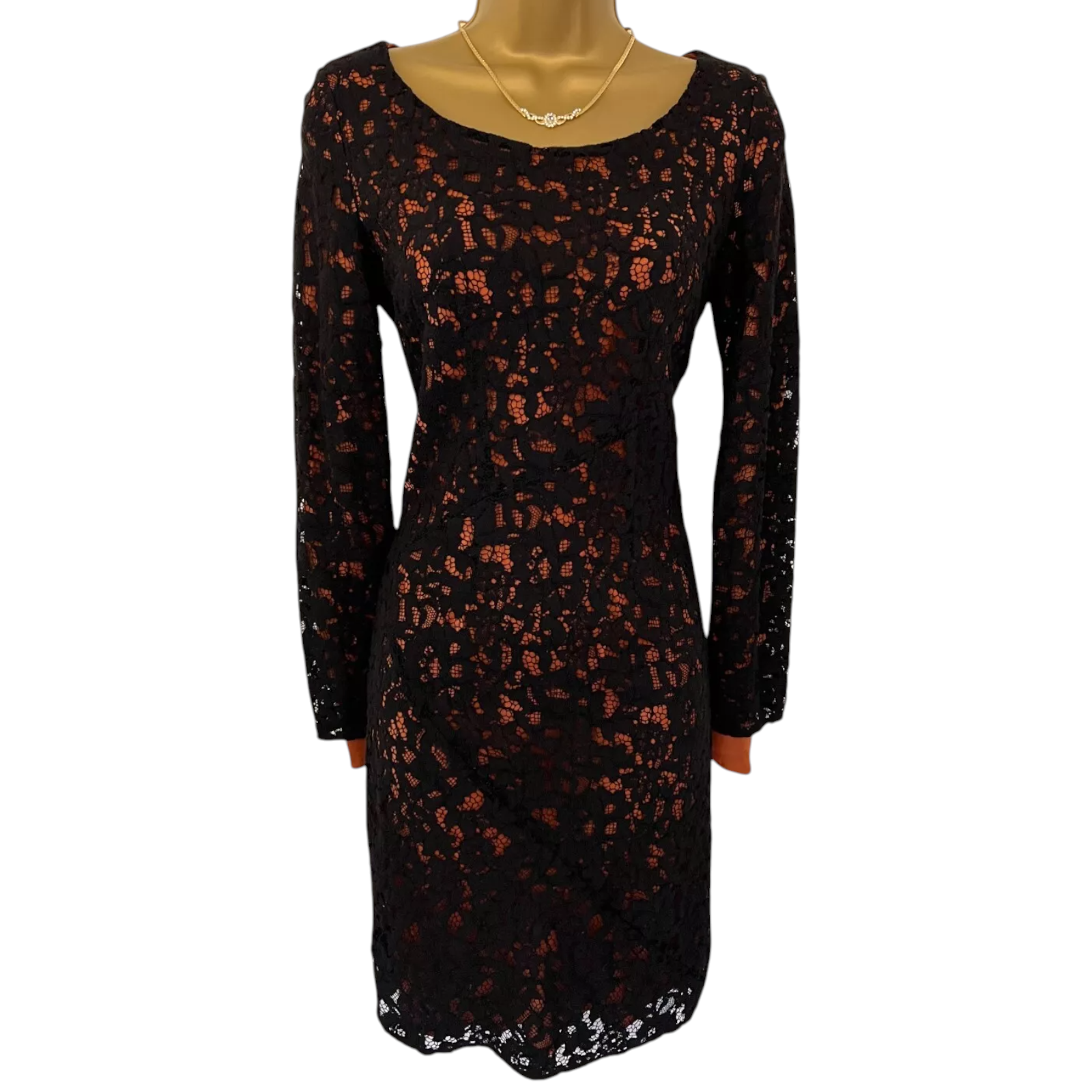 Vanessa Bruno Black Rust Lace Overlay Dress  UK 6