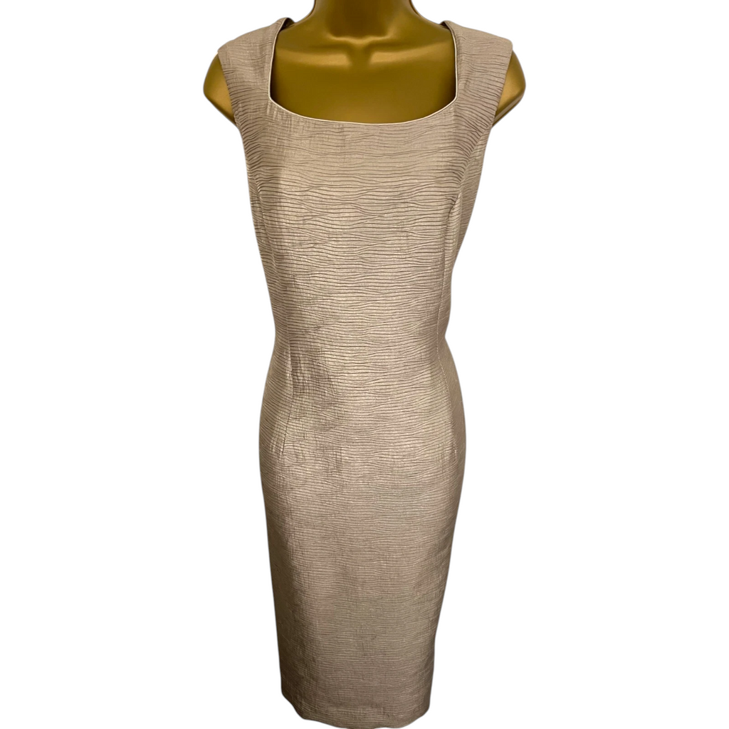 Jacques Vert Pale Gold Shimmer Textured Dress UK 14