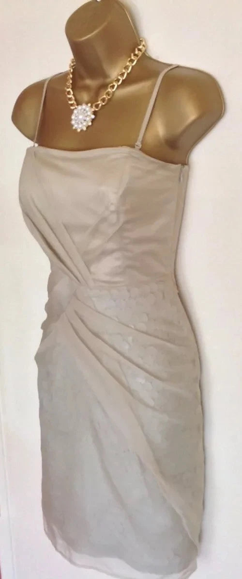 Karen Millen Champagne Silk Organza Bodycon Dress UK 10