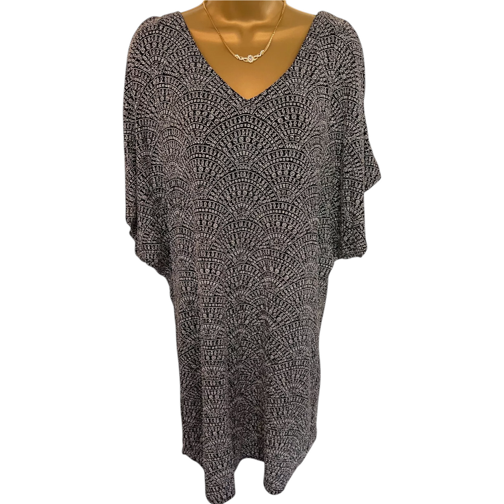Dorothy Perkins Black & Silver Sparkle Art Deco Fan Dress UK 10