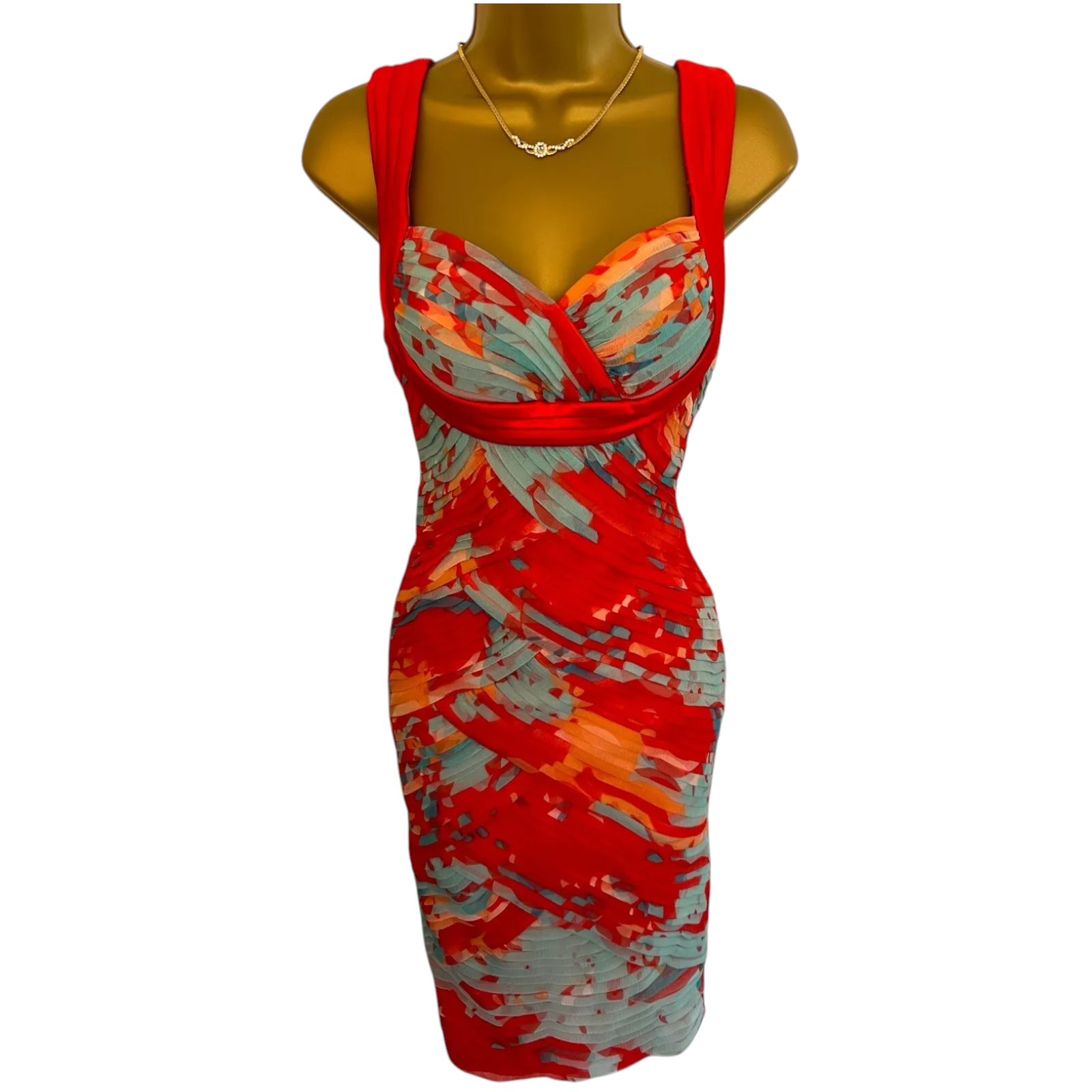 Tadashi Orange Blue Layered Silk Sleeveless Dress UK 6/8