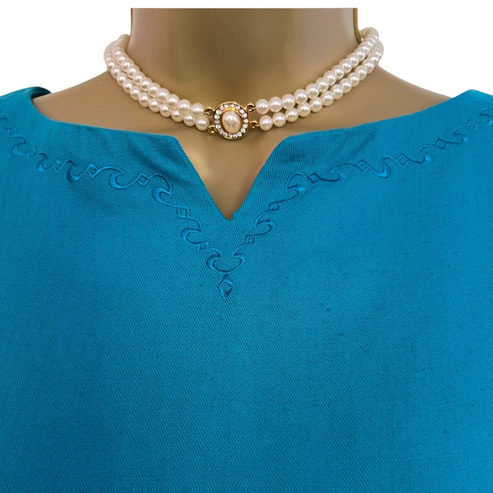 Liz Claiborne Vintage Aqua Blue Linen Dress UK 10/12