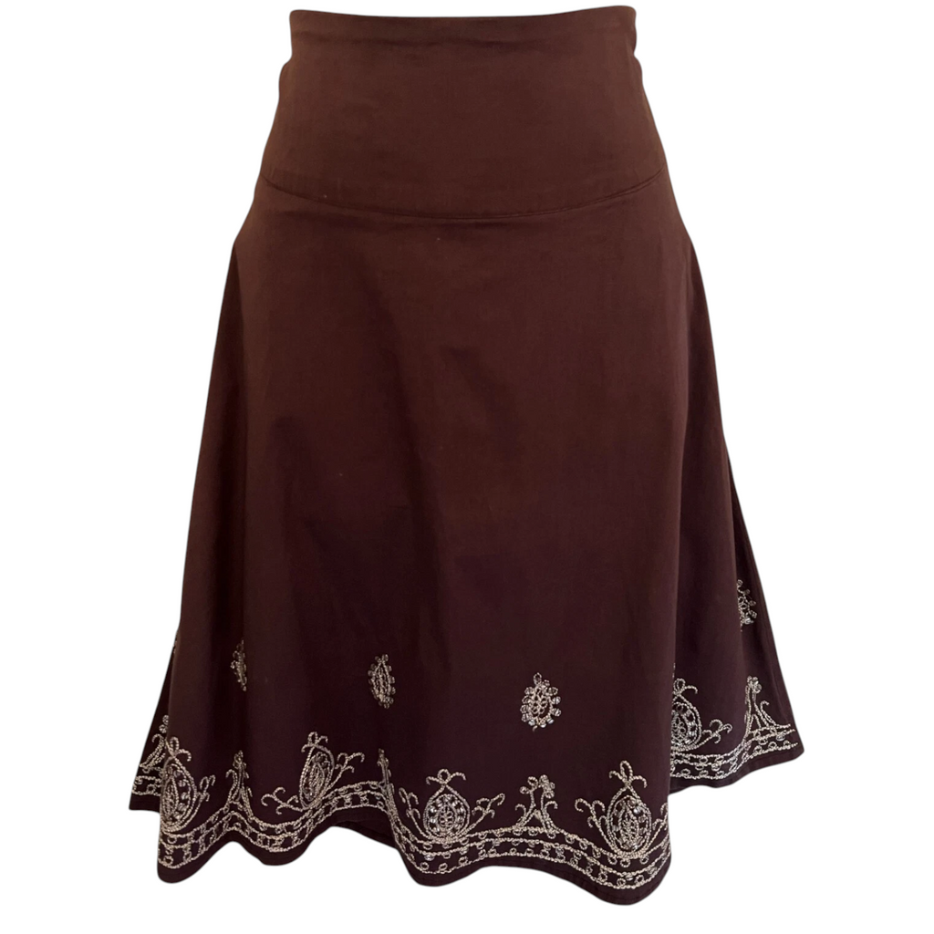 E-vie Vintage Y2K Brown Cotton Silver Embroidered Skirt UK 10