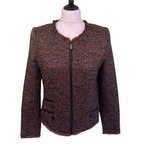 Gharani Strok Brown Tweed Frayed Zip Jacket  UK 12