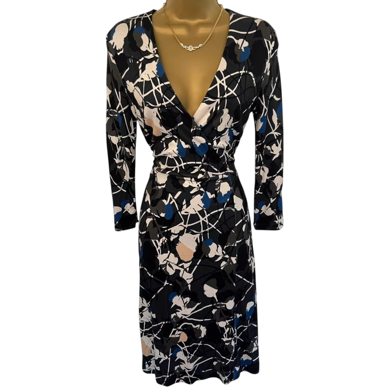 Jigsaw Grey Cream Black Blue Crossover Dress UK 8