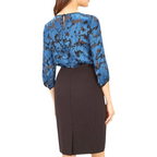 Jaeger Blue & Black Floral Silk Devore Dress UK 6