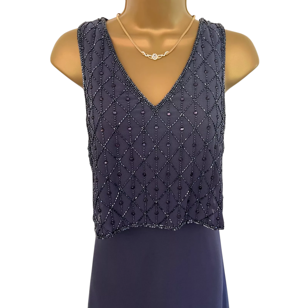 Dorothy Perkins Showcase Grey Chiffon Beaded Overlay Maxi Dress UK 8