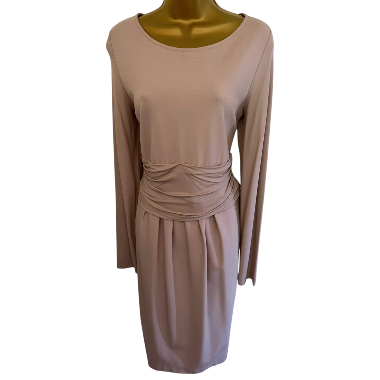 Max Mara Nude Crepe Long Sleeve Dress UK 14