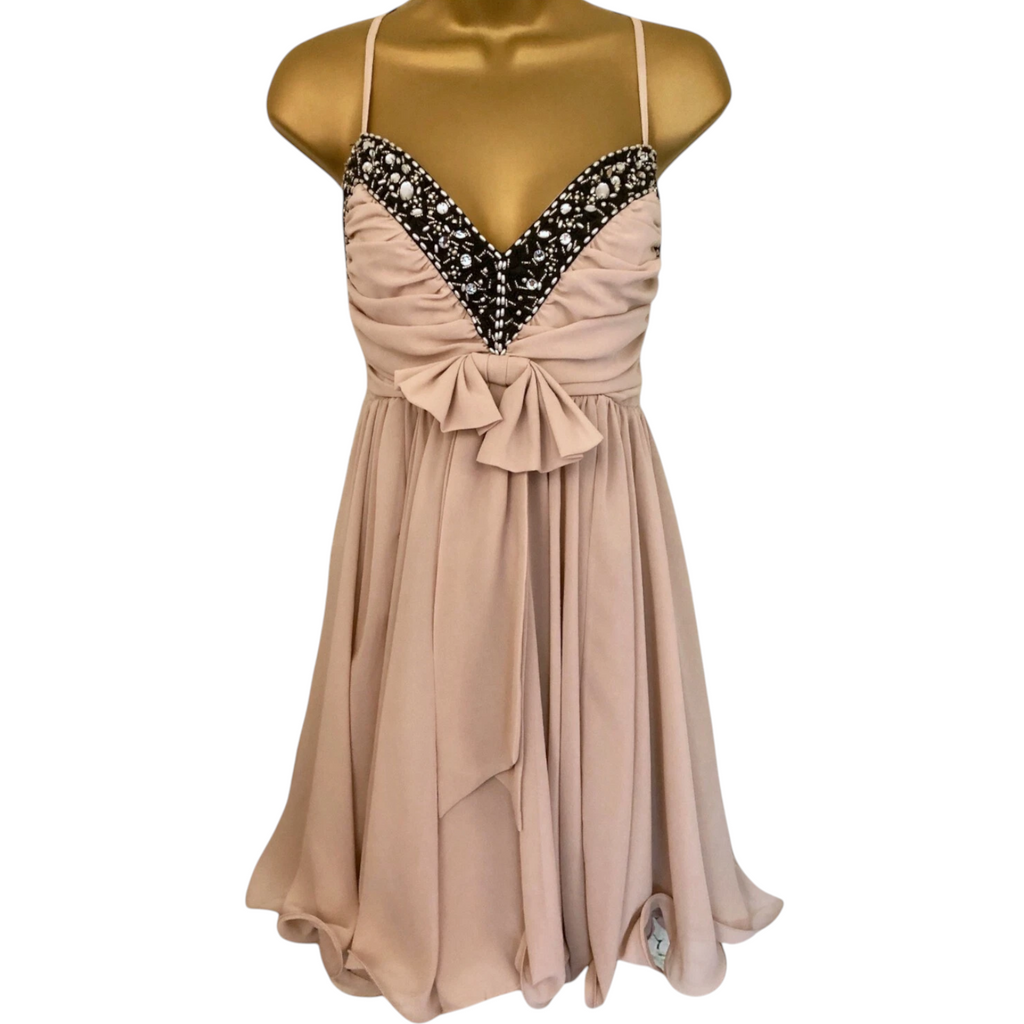 French Connection Blush Beaded Chiffon Dress  UK 10/12
