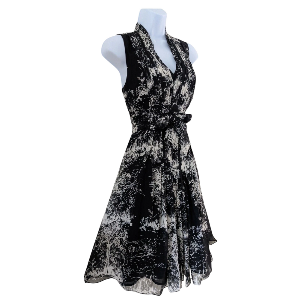 Coast Black Ivory Silk Print Fit & Flare Dress  UK 8