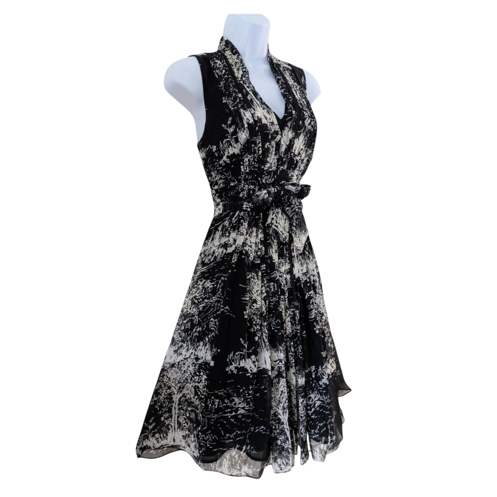 Coast Black Ivory Silk Print Fit & Flare Dress  UK 8