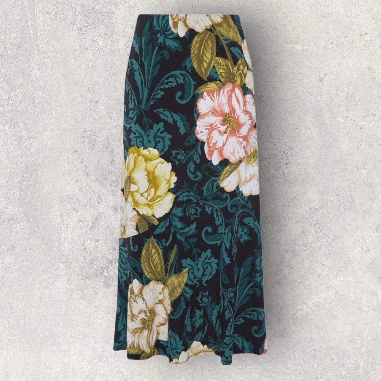 Dorothy Perkins Green Floral Silky Midi Skirt UK 10