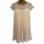 Ted Baker Cream Pleated Chiffon Beaded Dress UK 8