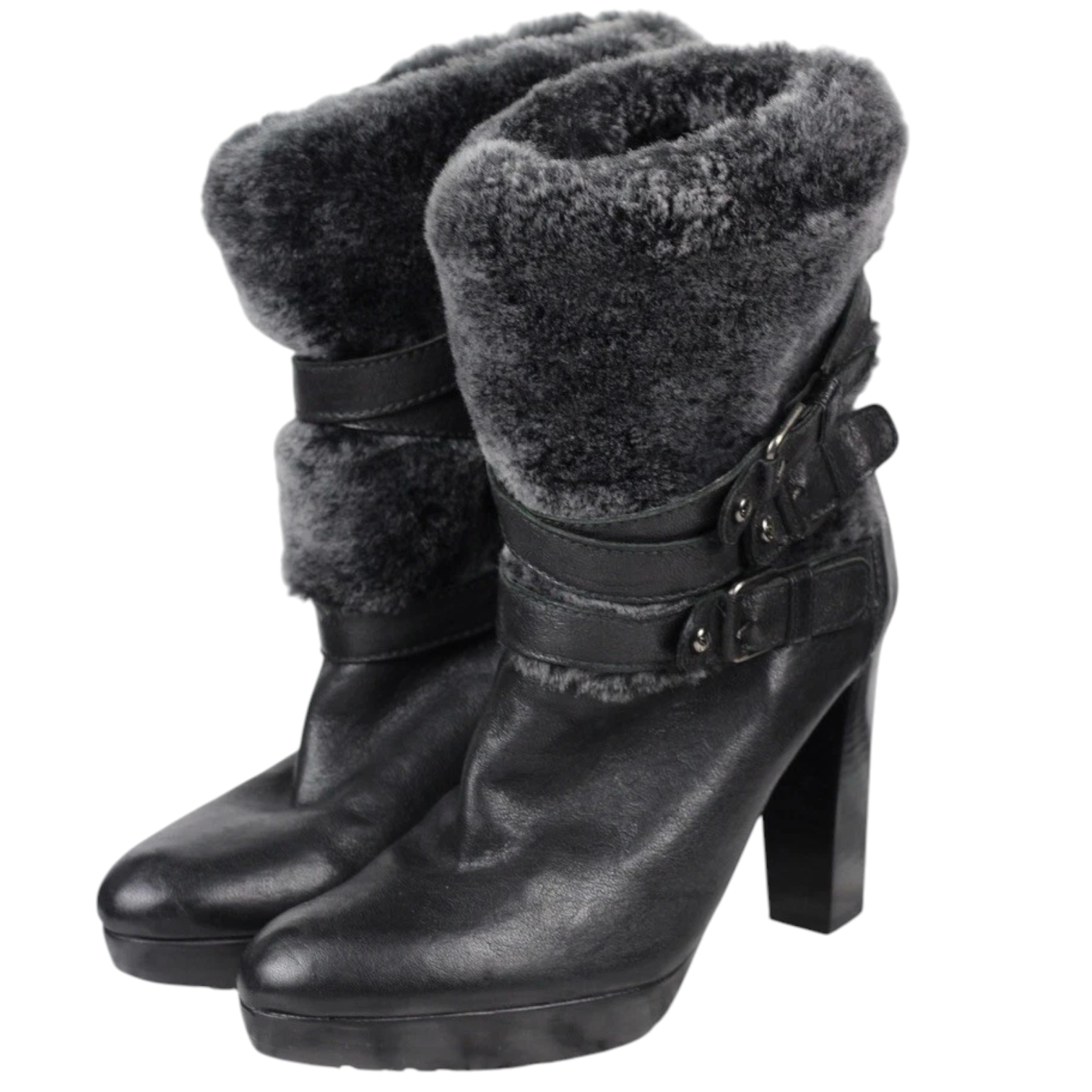 Russell & Bromley X Stuart Weitzman Buckle Faux Fur Lined Boots UK 5