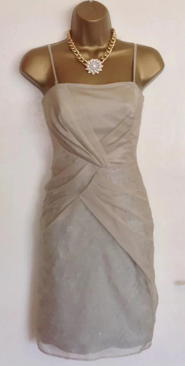 Karen Millen Champagne Silk Organza Bodycon Dress UK 10