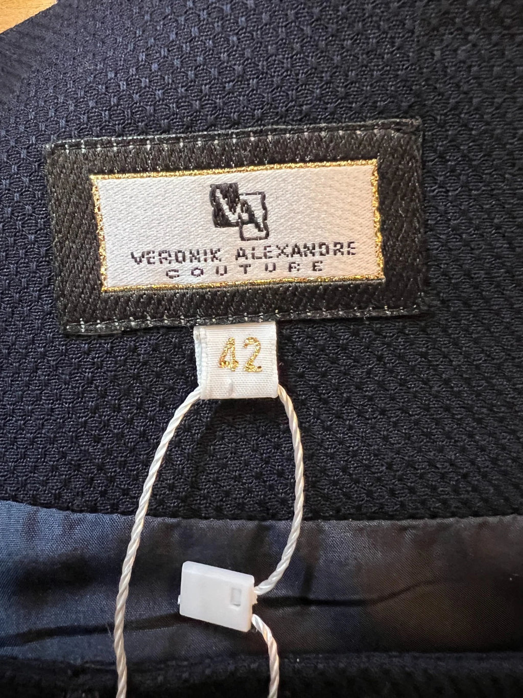 Veronik Alexandre Navy & Cream Silk & Wool Pencil Skirt UK 12