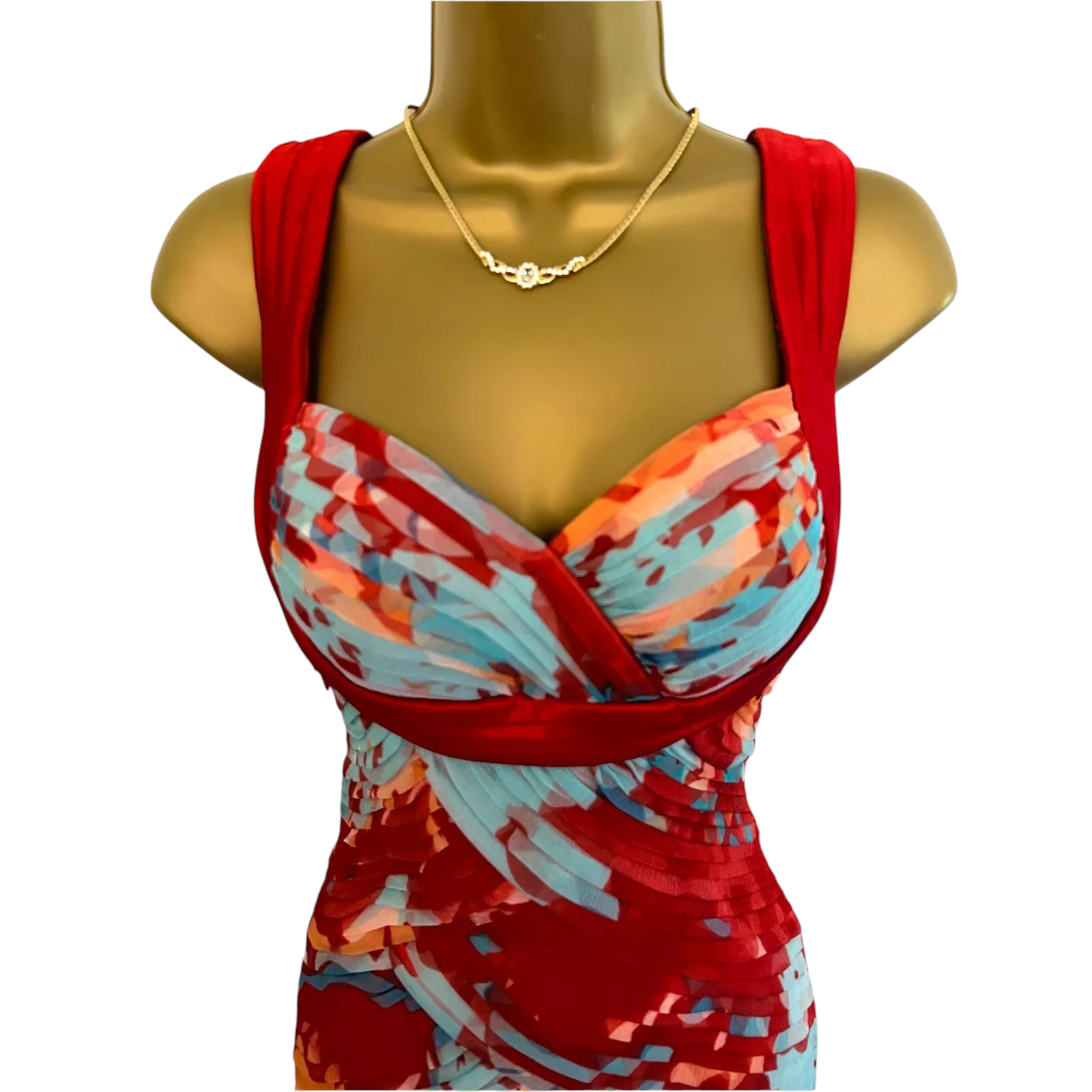 Tadashi Orange Blue Layered Silk Sleeveless Dress UK 6/8