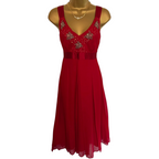 Hobbs Red Silk Beaded Sleeveless Dress UK 8