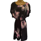 Monsoon Black & Pink Watercolour Floral Silk Dress UK 12