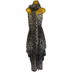 Vera Mont Black & Grey Chiffon Dress w Scarf UK 10