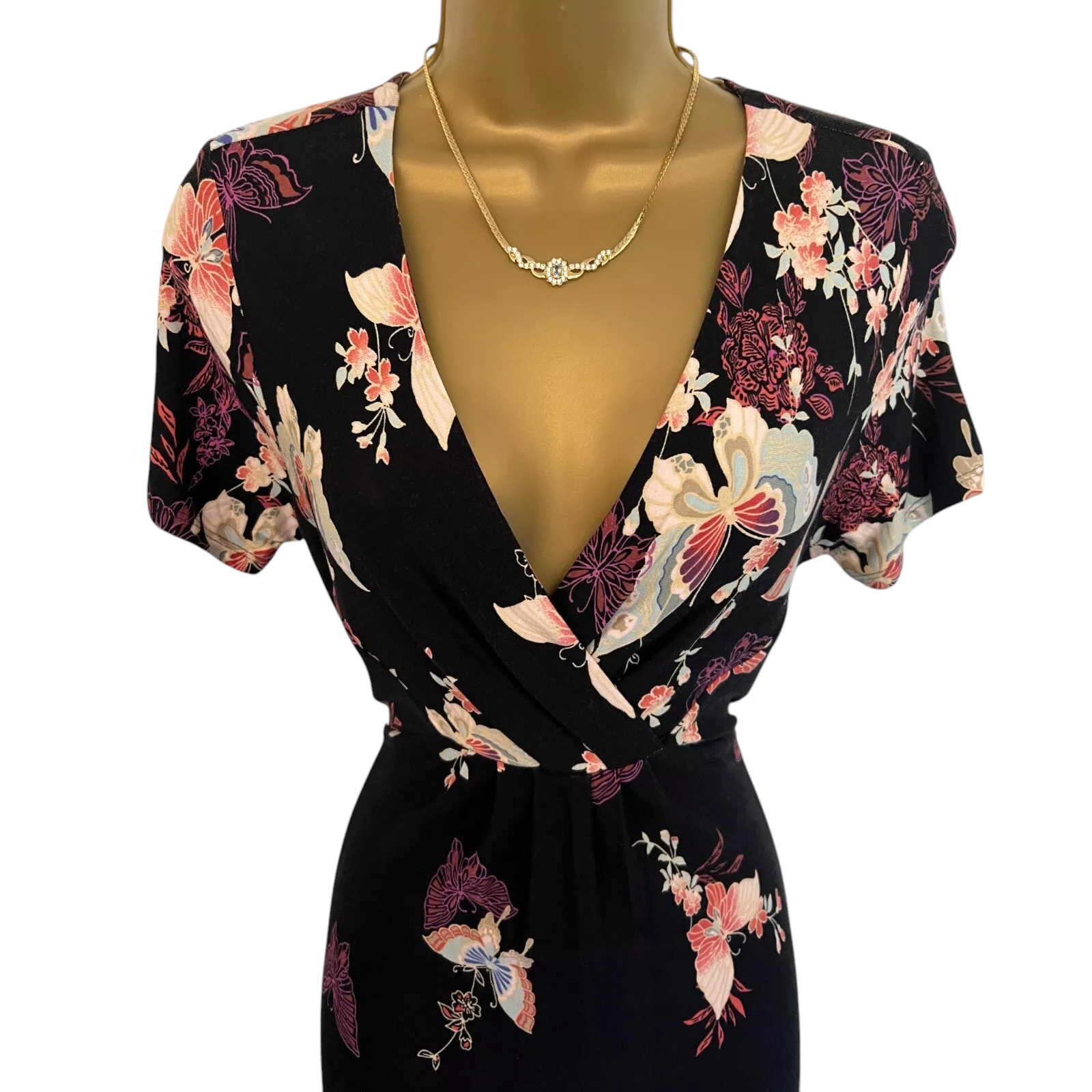 Per Una Black Butterfly  Short Sleeve Maxi Dress UK 8 Long