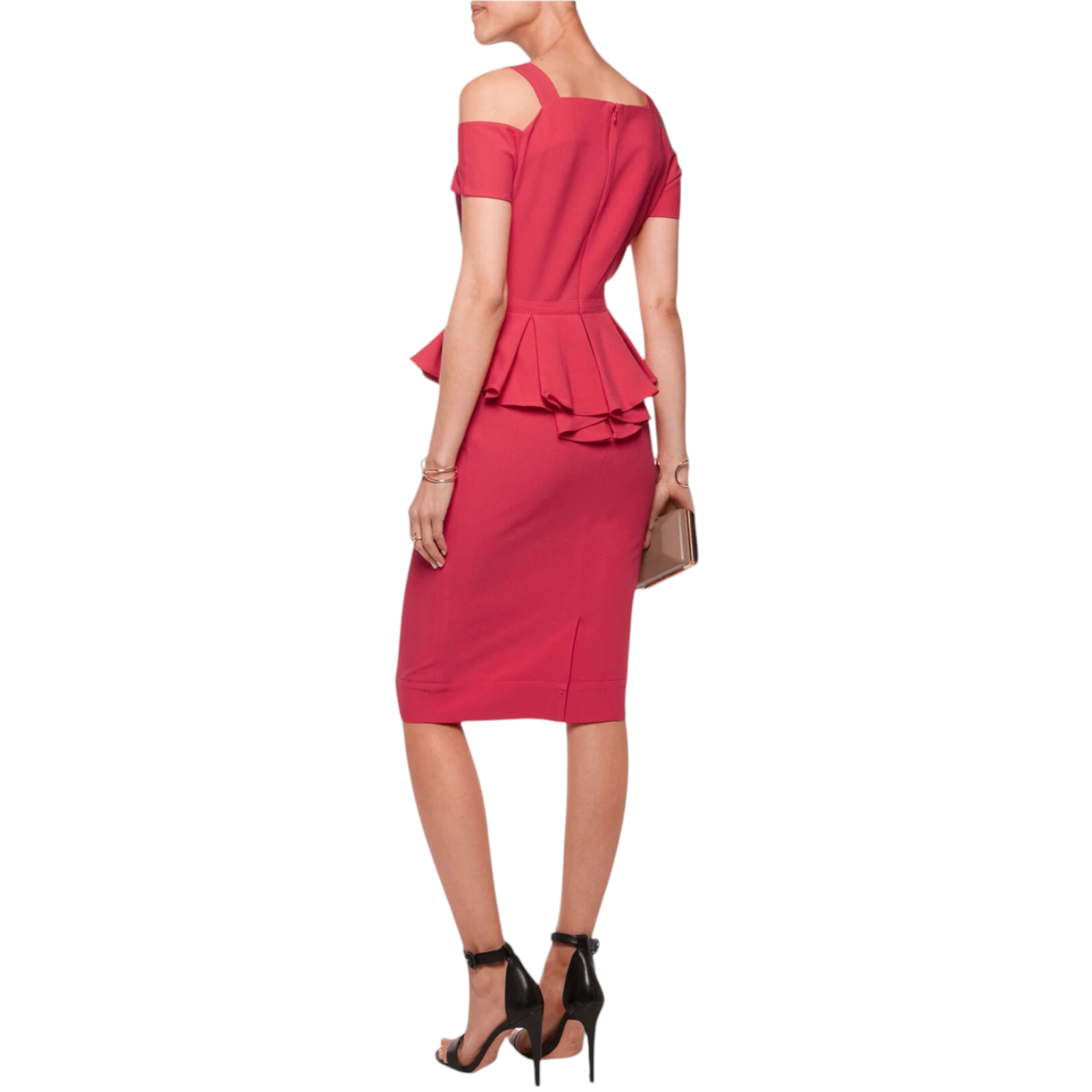 RAOUL Sloane Red Cold Shoulder Crepe Peplum Midi Dress UK 8/10