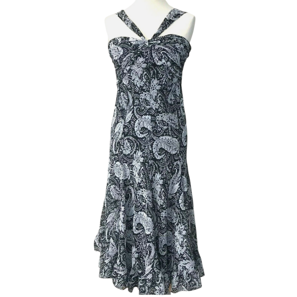 Glitz Black Grey Paisley Sleeveless Strappy Dress UK 10