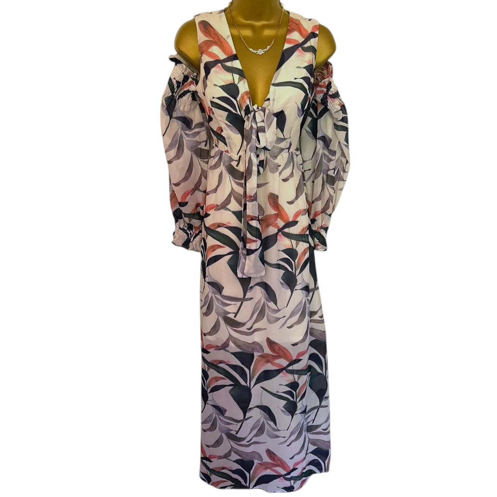 Lost Ink Ivory Floral Cold Shoulder Maxi Dress UK 6
