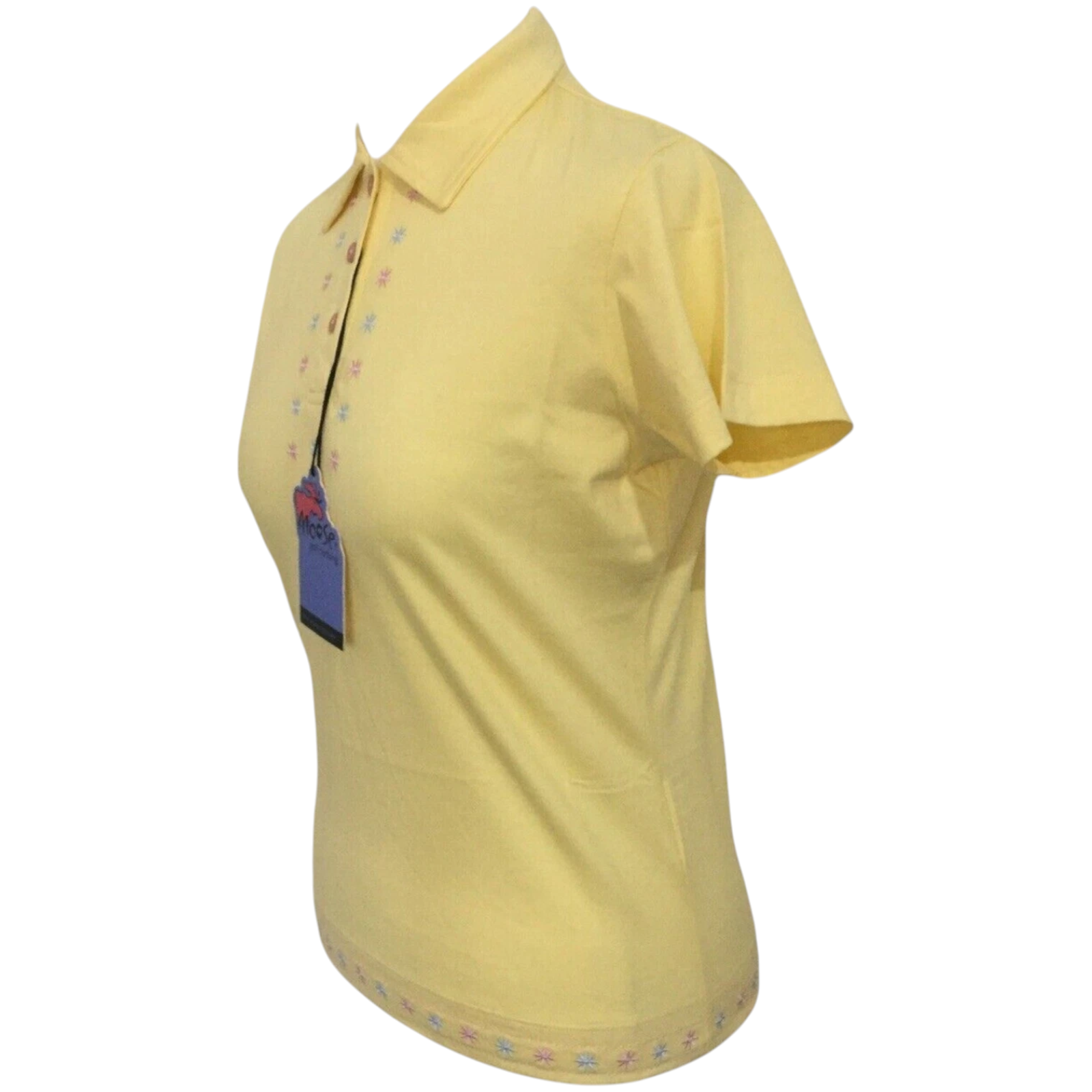 Moose Golf Yellow Embroidered Cotton Top Polo UK 12