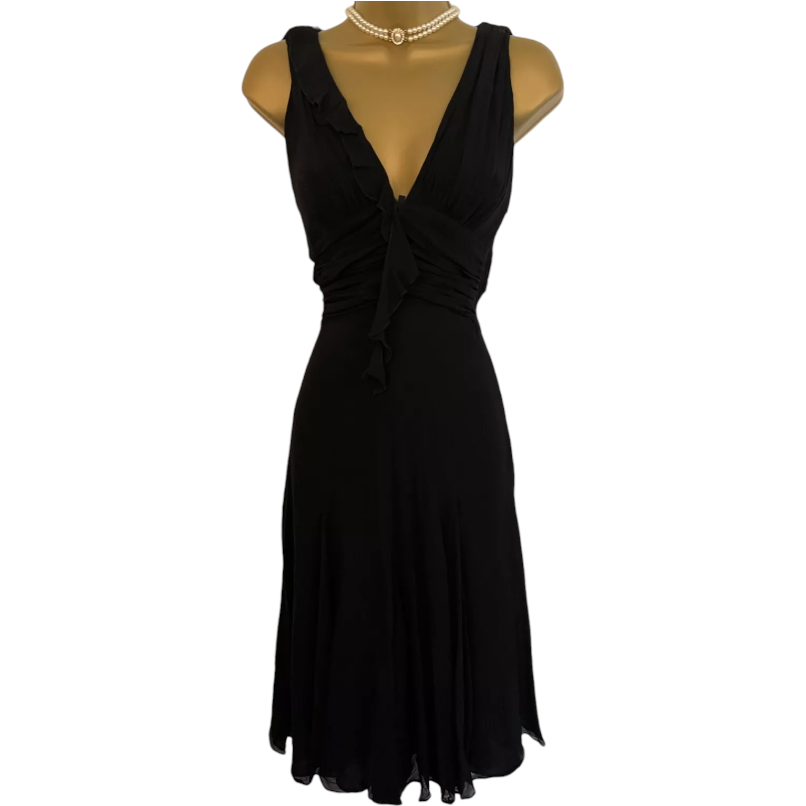 Karen Millen Black Silk Fit & Flare Dress UK 8