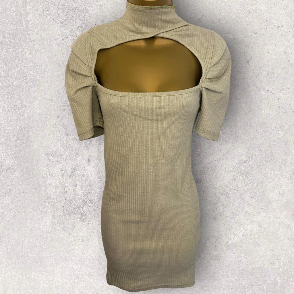 Pretty Little Thing Sage Green Ribbed Dress UK 8