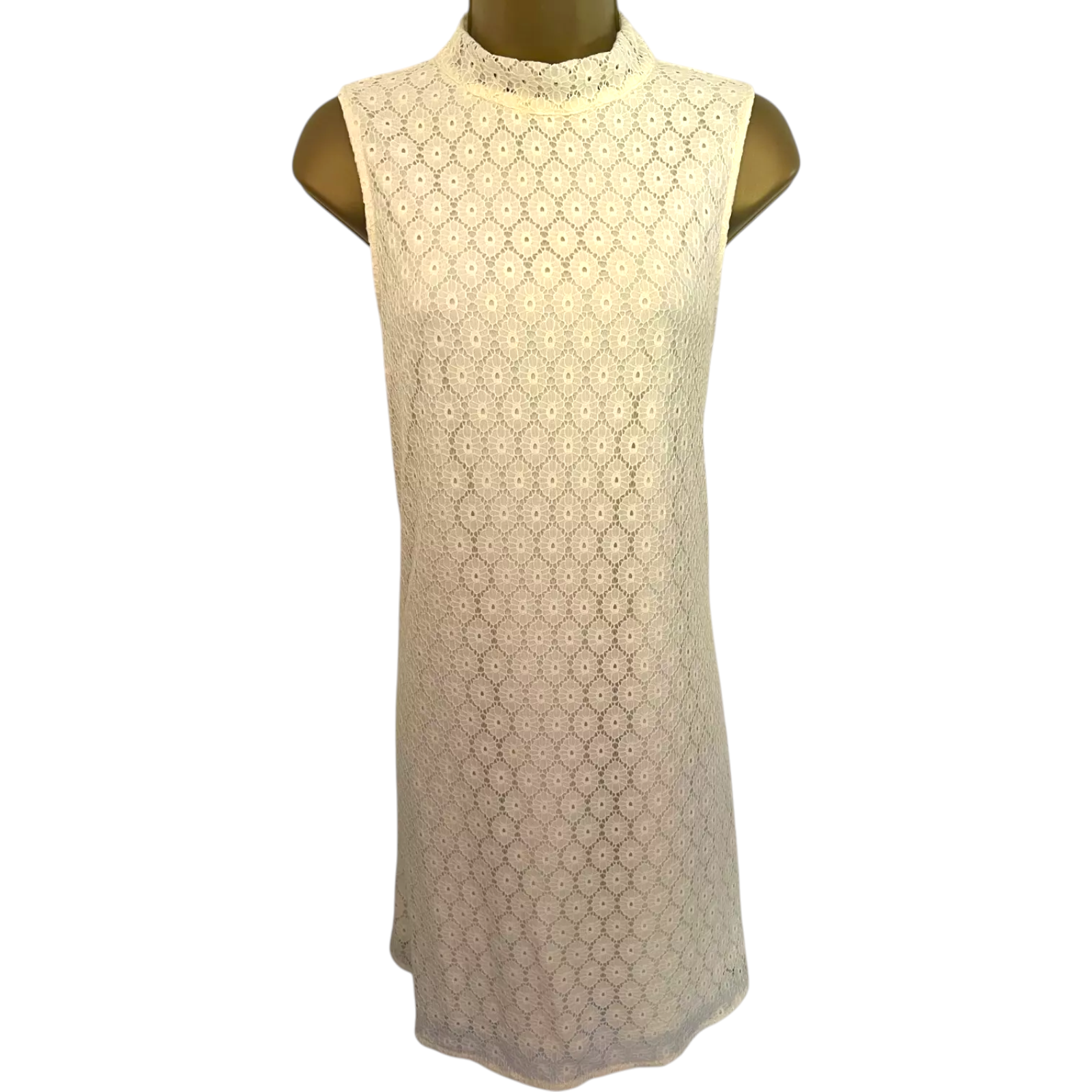 Monki Cream Cut Out Lace High Neck Dress UK 12