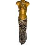 Dusk Frank Usher Gold Black Silk Halter Cocktail Maxi Dress UK 14