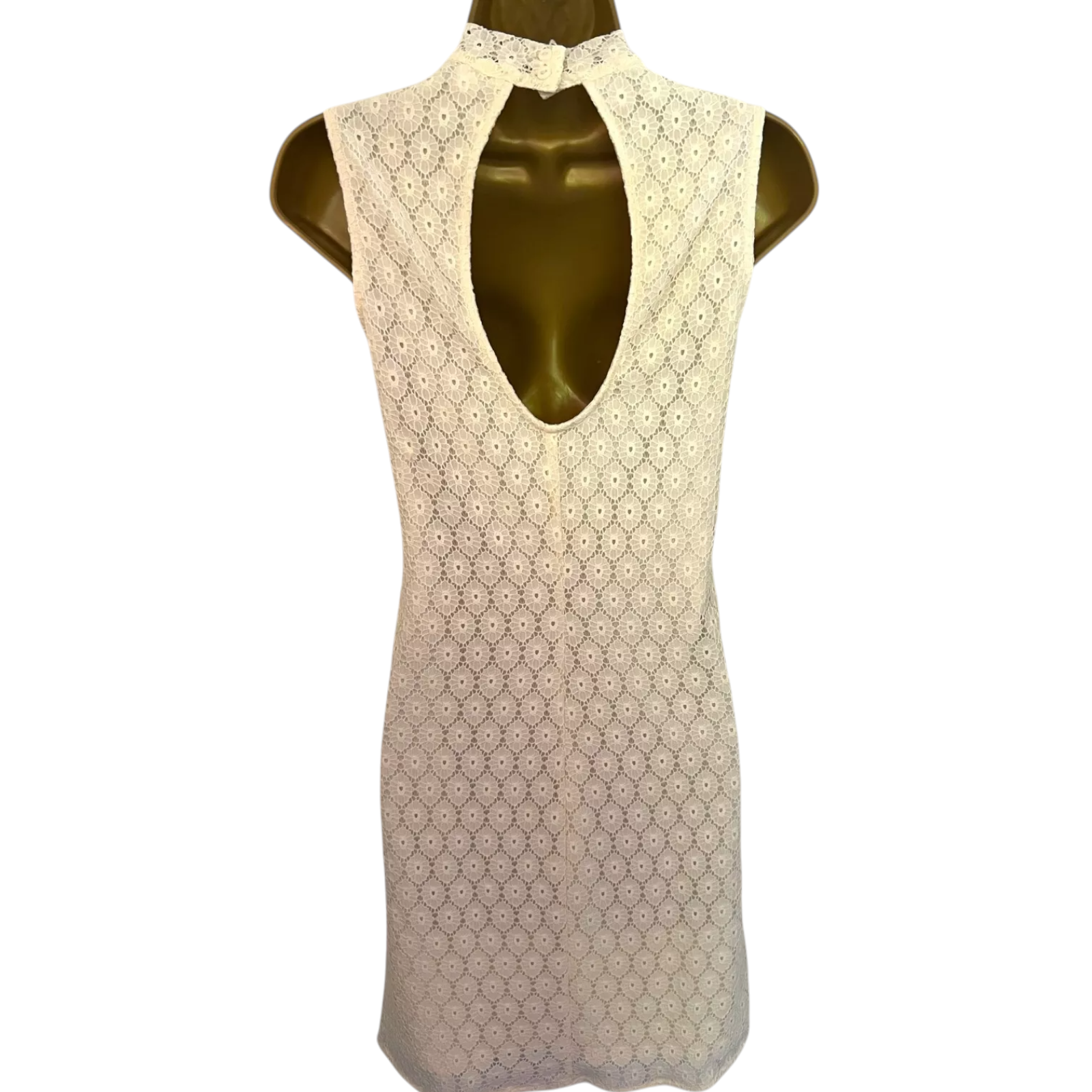 Monki Cream Cut Out Lace High Neck Dress UK 12