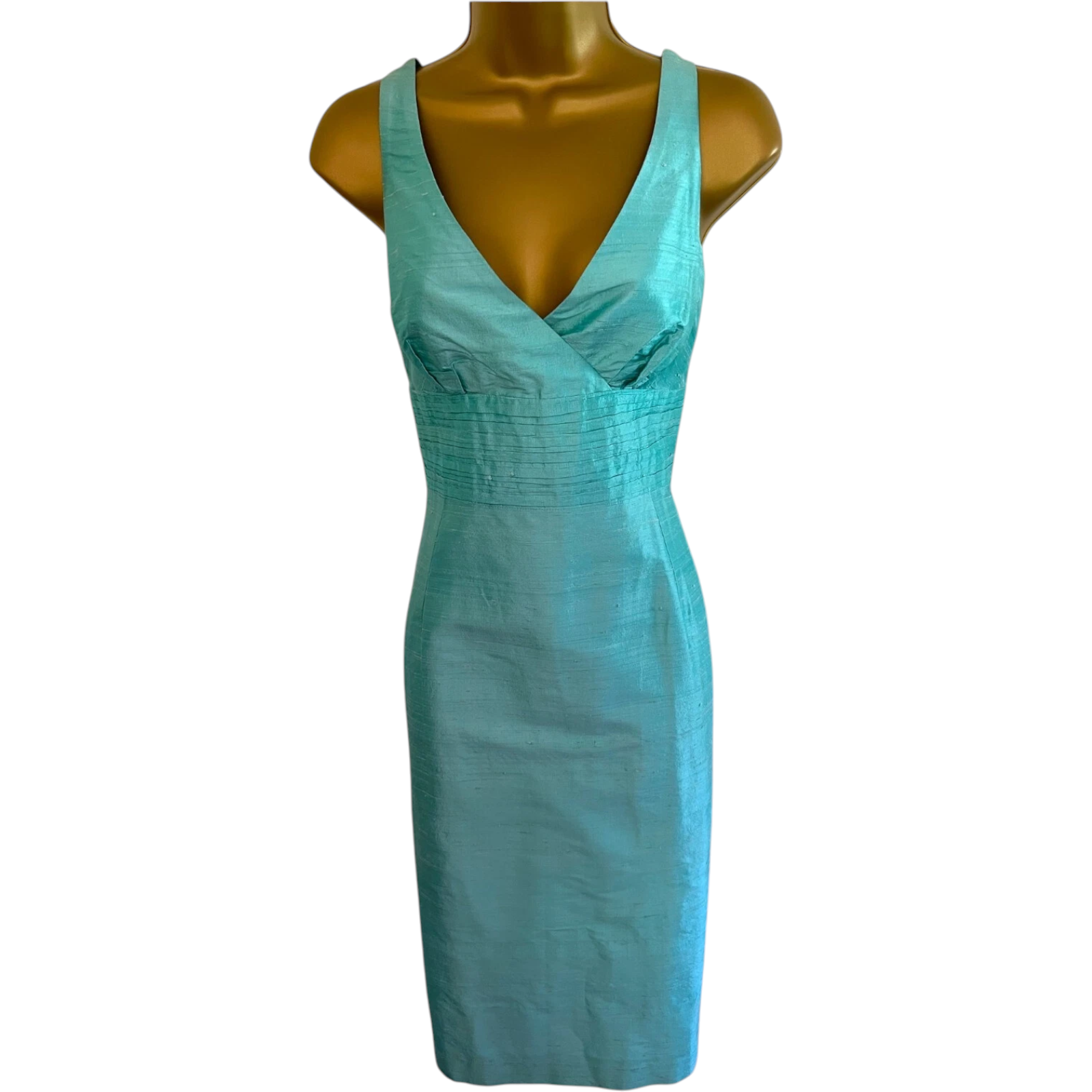 Paule Vasseur Aqua Turquoise Raw Silk Occasion Dress UK 10