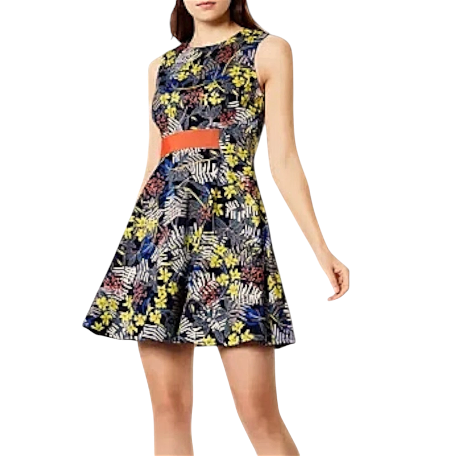 Karen Millen Multi Coloured Fit & Flare Floral Dress UK 14