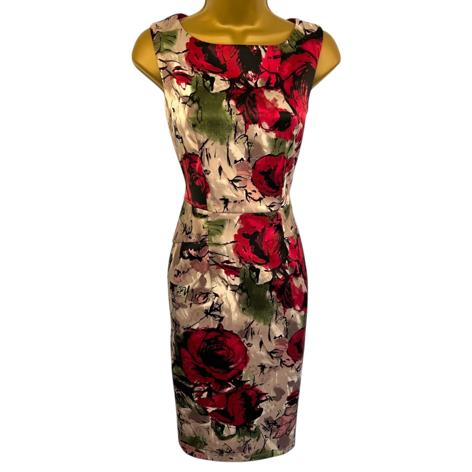 Per Una Multicoloured Floral Satin Peplum Dress UK 10