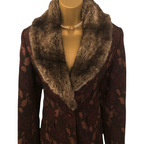 Karen Millen Vintage Floral Brocade Faux Fur Collar Coat UK 8