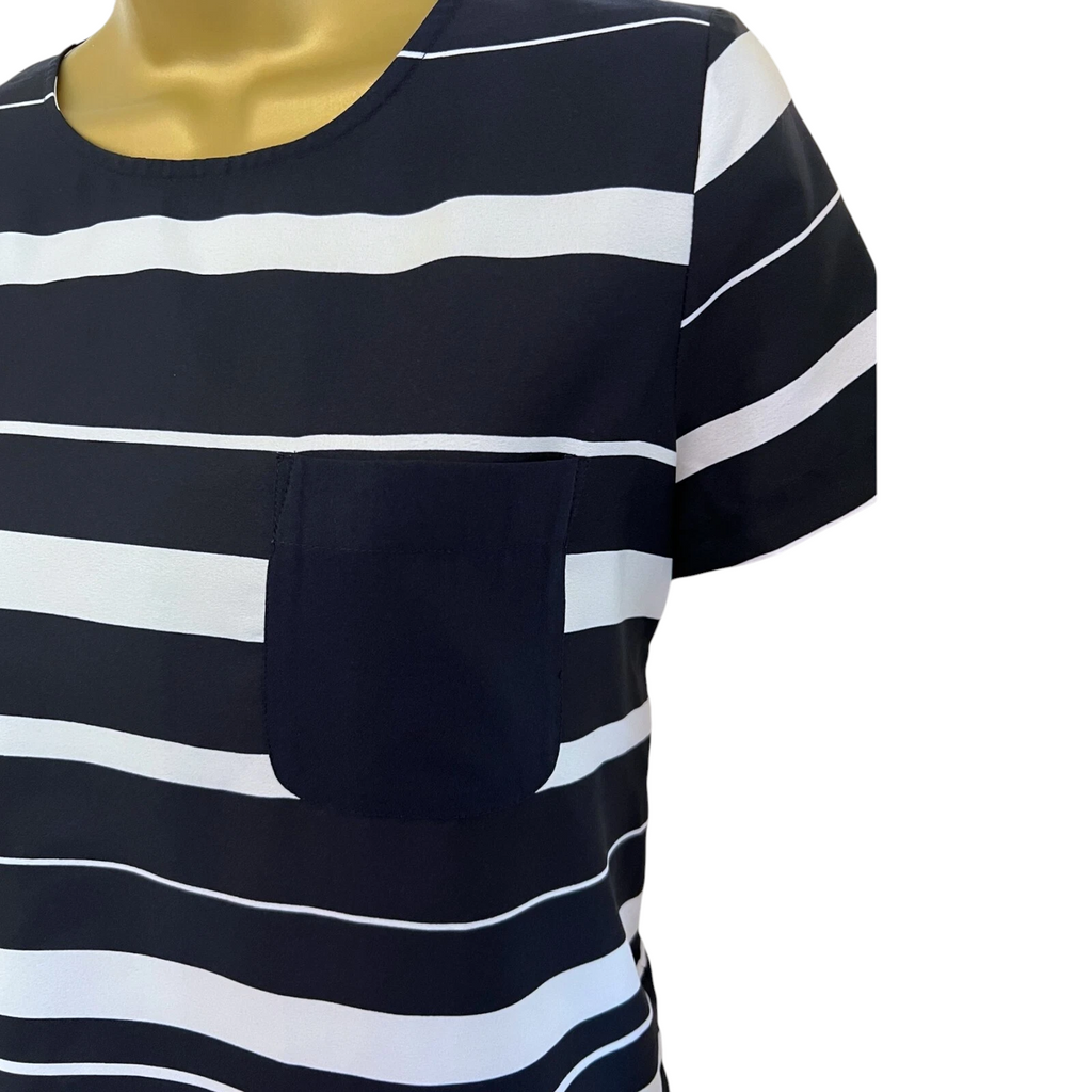French Connection Black & White Striped Silky Top UK 12