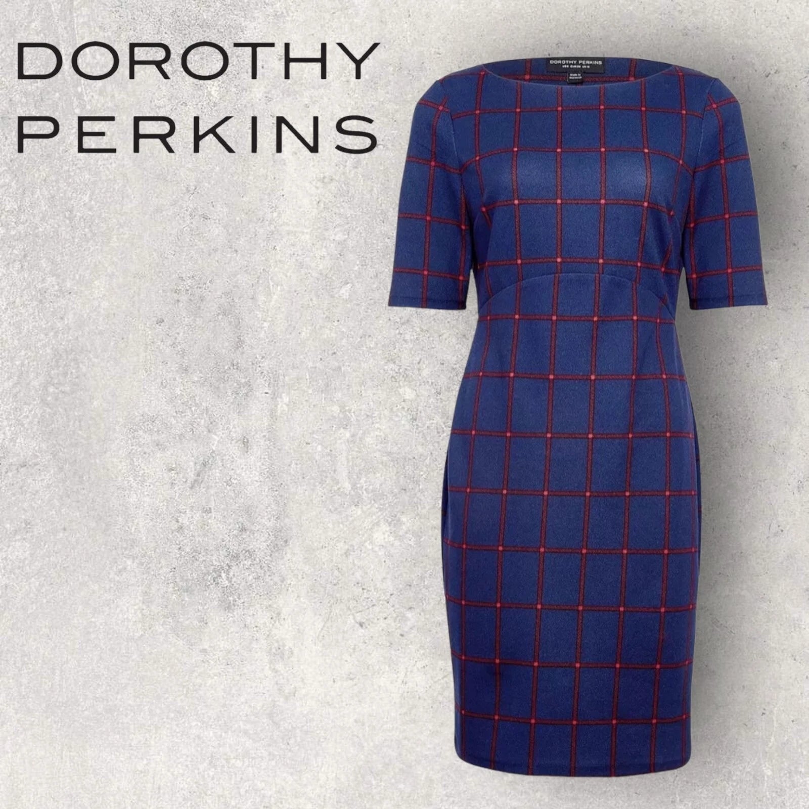 Dorothy Perkins Navy & Red Check Dress UK 10