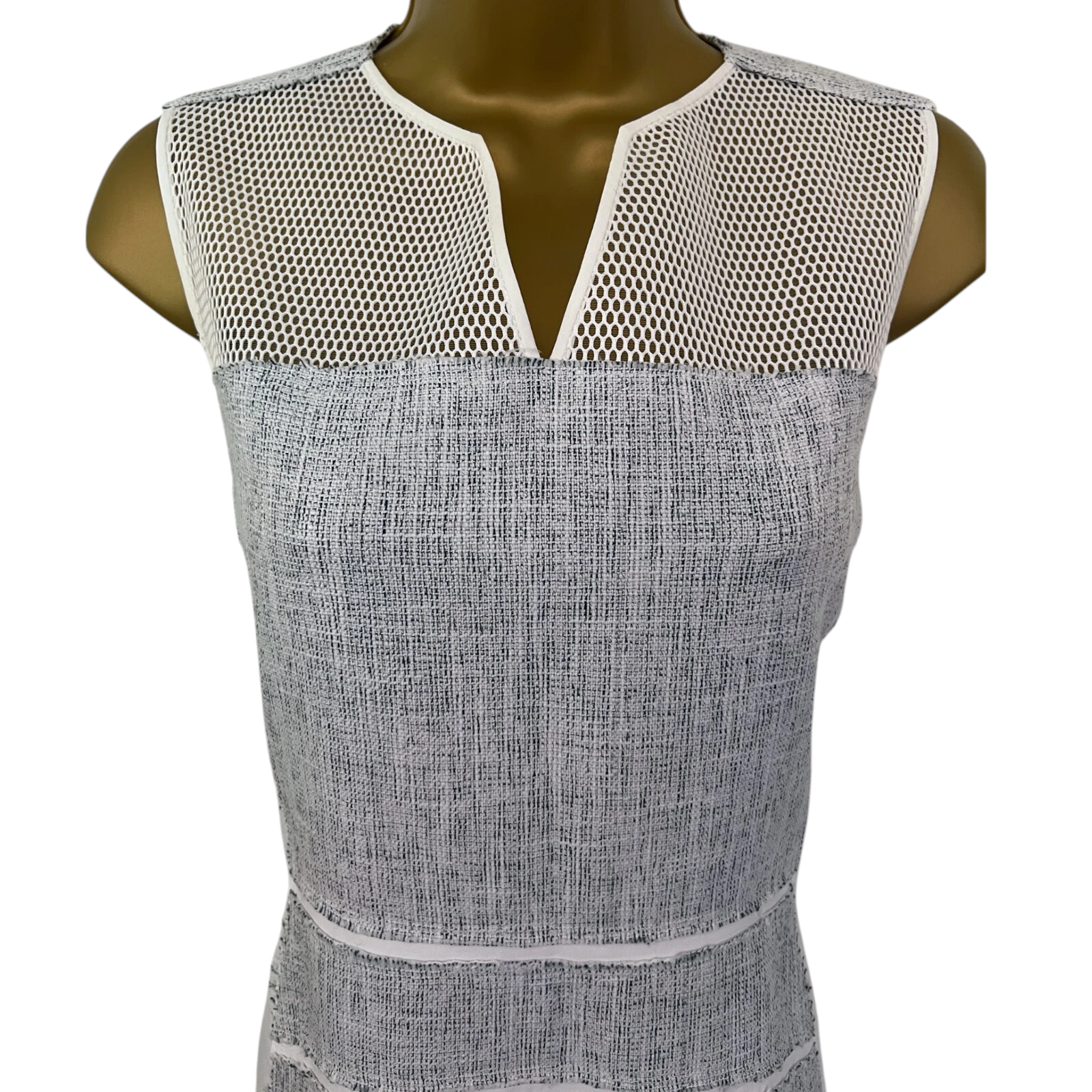 Elie Tahari Anya Grey & White Mesh Dress UK 14