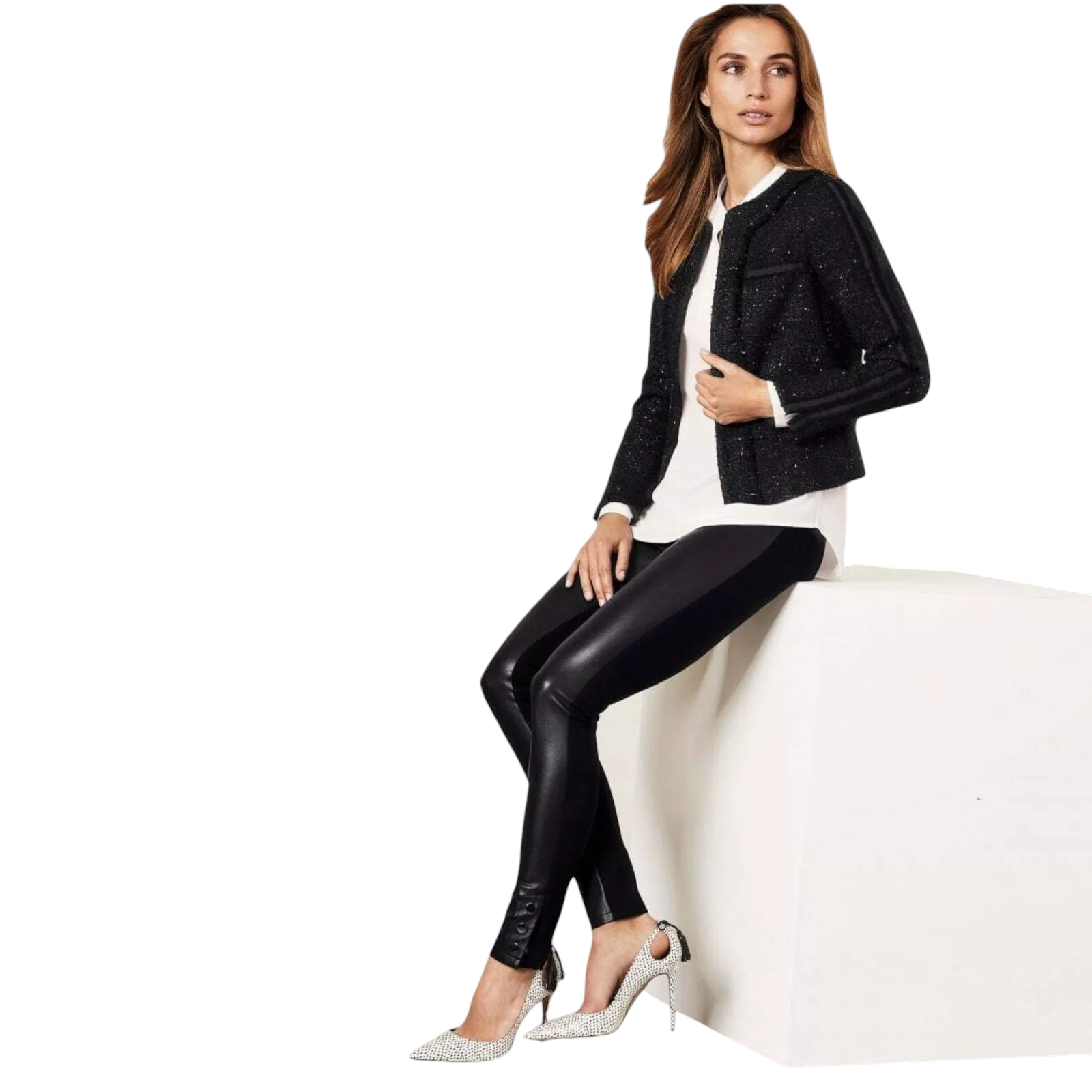 Pure Collection Black Faux Leather Stud Trousers UK 20