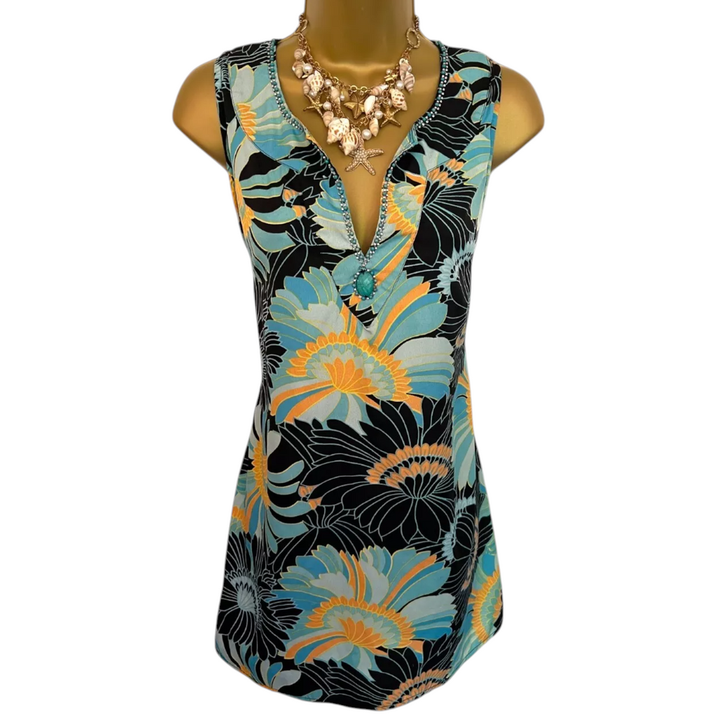 Lakeland Embellished Bead Turquoise Sleeveless Top UK 12